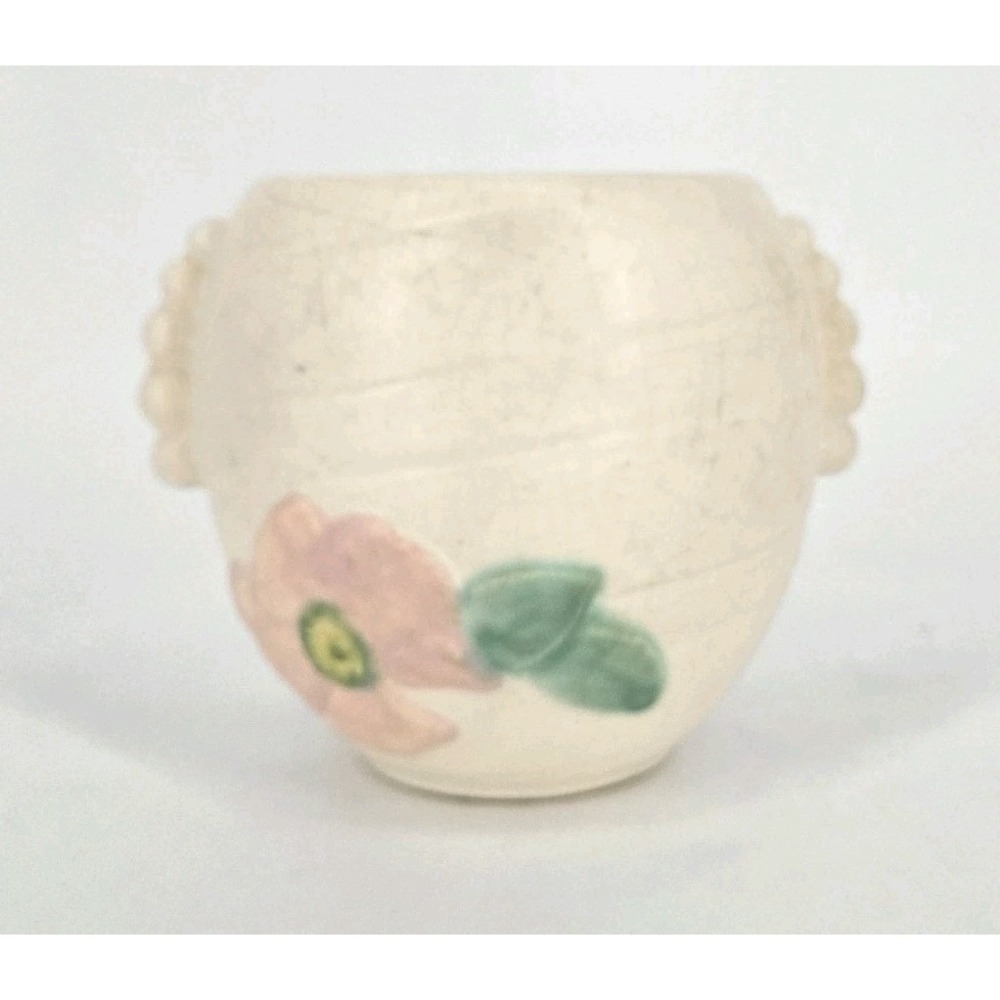 Weller Bonito Art Pottery Planter Pink Flower Ivory Crackle Glaze 1920s Art Deco